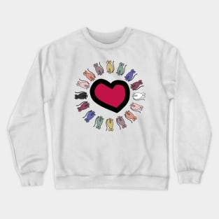 Circle of Balanced Rainbow Cats Around Valentine Heart Crewneck Sweatshirt